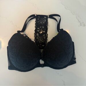 (SOLD)Victoria's Secret Black Lace Racerback Frontal Closure Bra